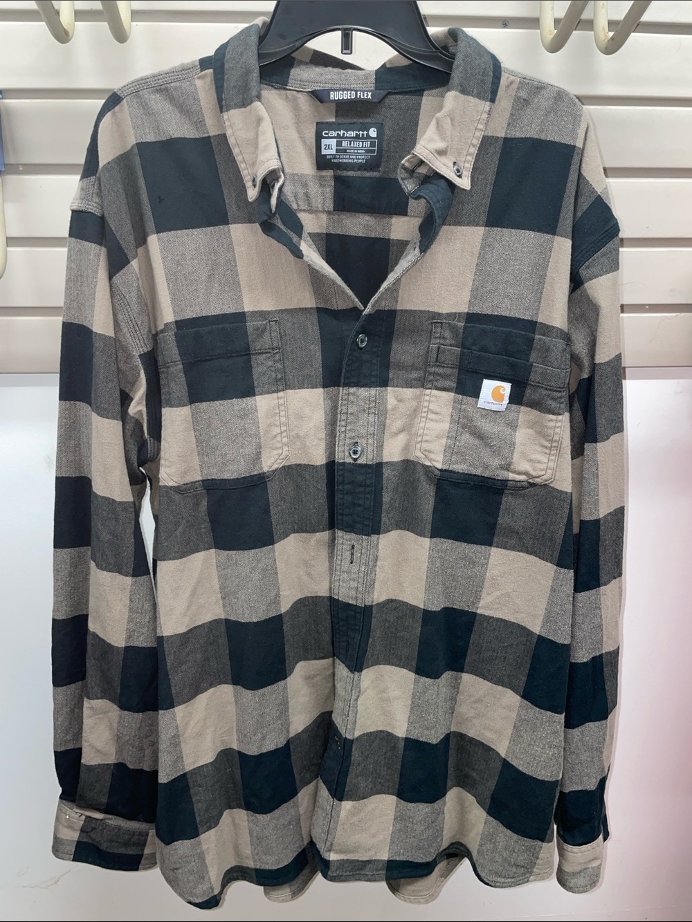 Carhartt Men’s Black & Brown Plaid Rugged Flex Button-Down Shirt